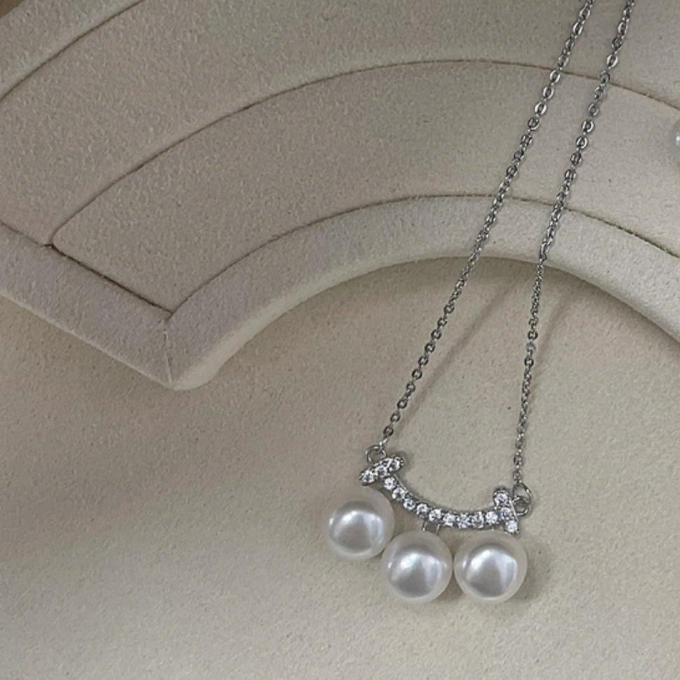 Triple Pearl Drop Pendant Necklace