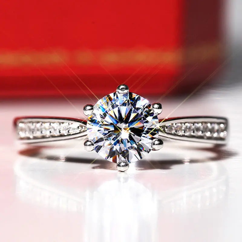 Round Diamond Side Stones Engagement Ring shopatclassy5 shopatclassy5 rings