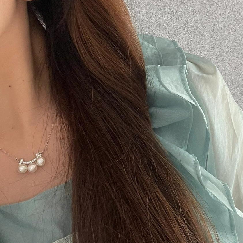Triple Pearl Drop Pendant Necklace