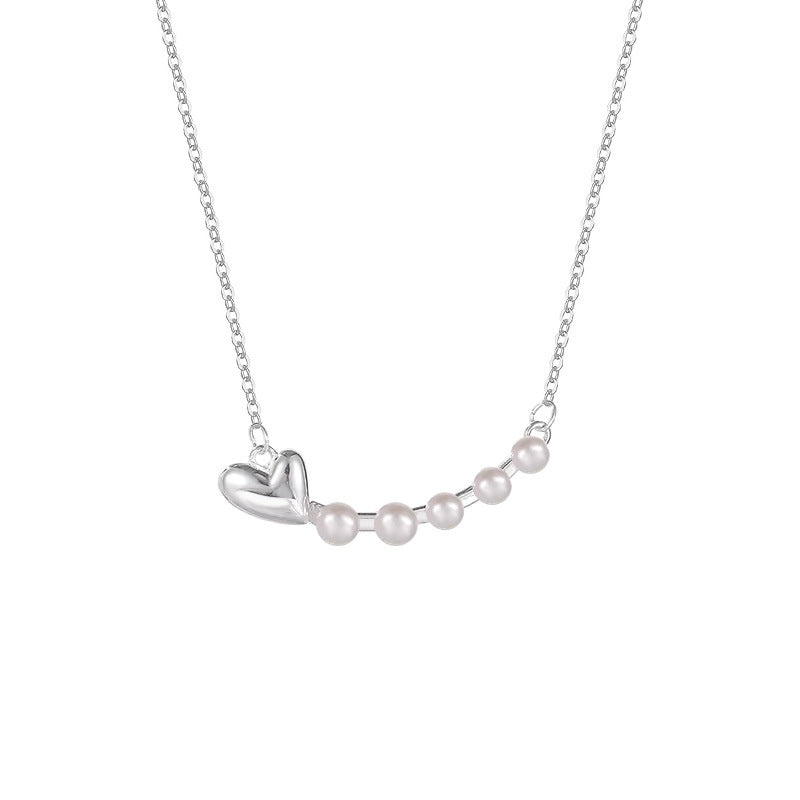 Silver Heart Pearl Necklace