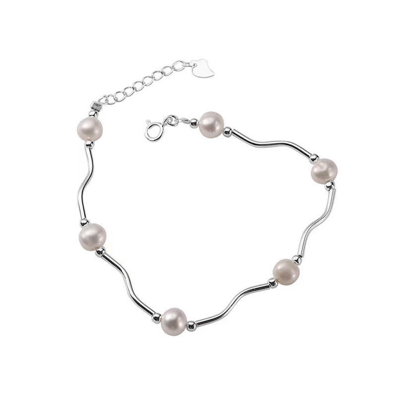 Silver Tide Pearl Bracelet
