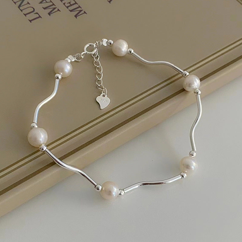 Silver Tide Pearl Bracelet