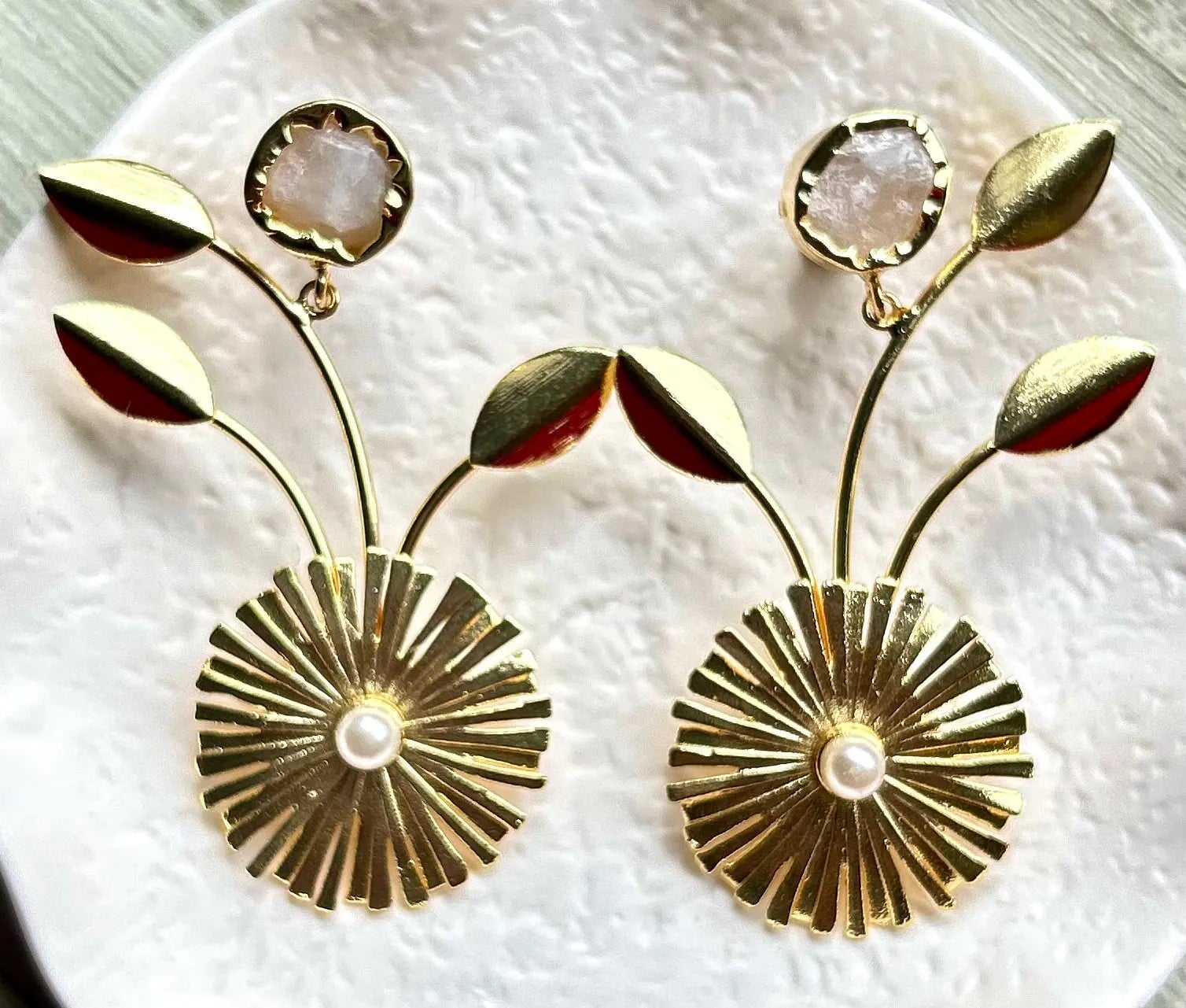 Golden Bloom Drops earrings My Store White