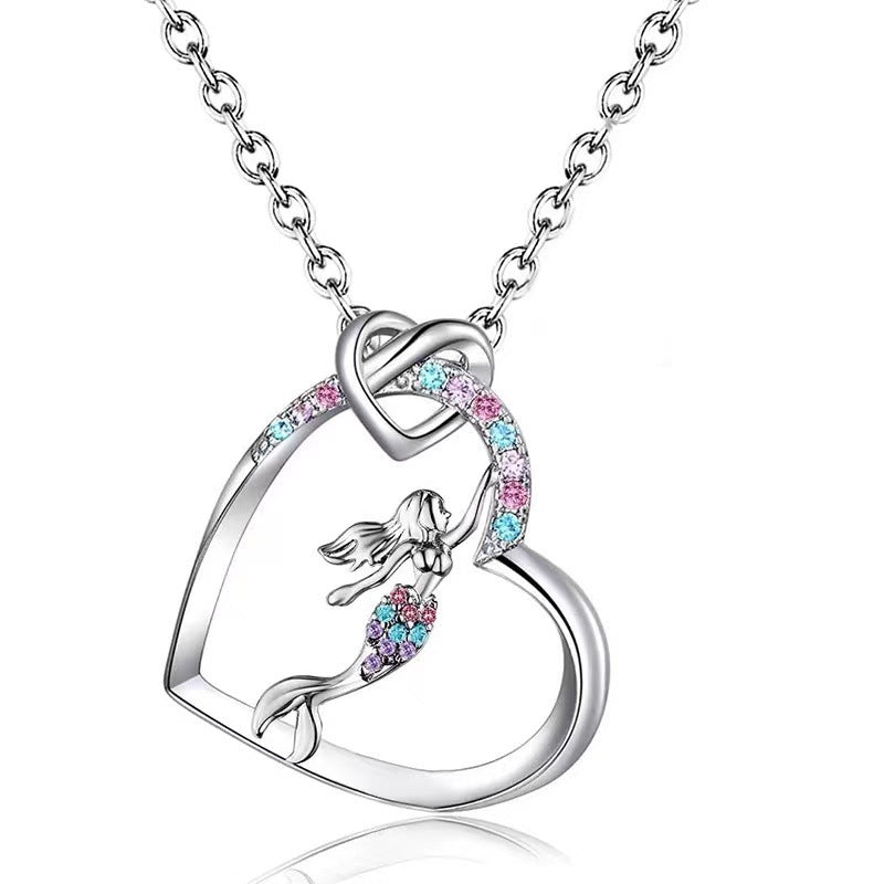 Hearts and Rainbow Mermaid Duo Necklace