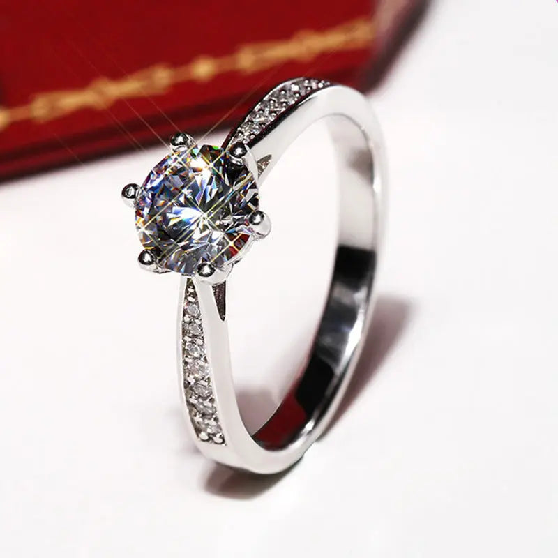 Round Diamond Side Stones Engagement Ring shopatclassy5 shopatclassy5 rings