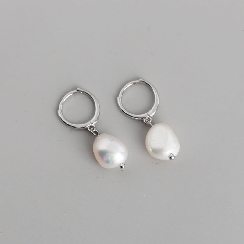 Pear Pearl Huggie Hoop Earrings