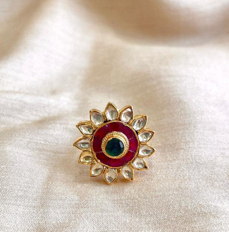 Bloom kundan ring in red - shopatclassy5