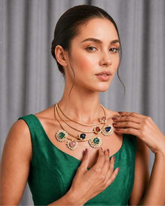 Hasli Pearl & Raw Gemstone Statement Necklace