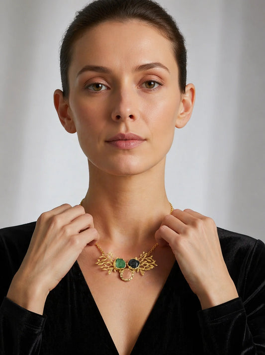 Angel Wing Trio Gemstone Pendant Necklace