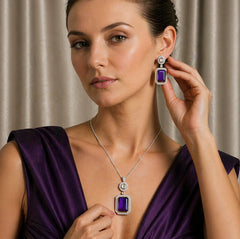 Dual-Tone Prism Gem Pendant & Earring Set