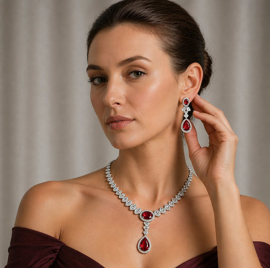 Pear Cut Radiant Gemstone Necklace Set