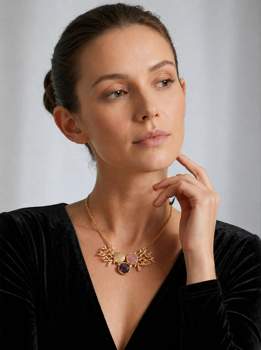 Angel Wing Trio Gemstone Pendant Necklace