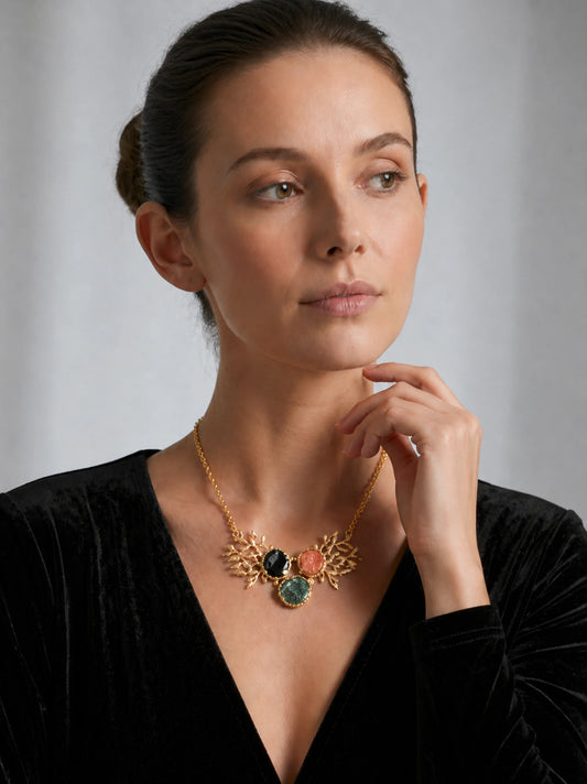 Angel Wing Trio Gemstone Pendant Necklace