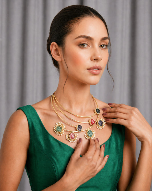 Hasli Pearl & Raw Gemstone Statement Necklace
