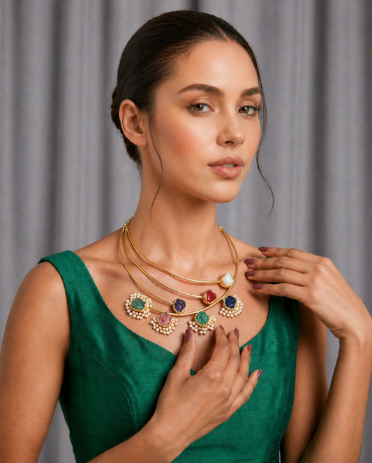 Hasli Pearl & Raw Gemstone Statement Necklace