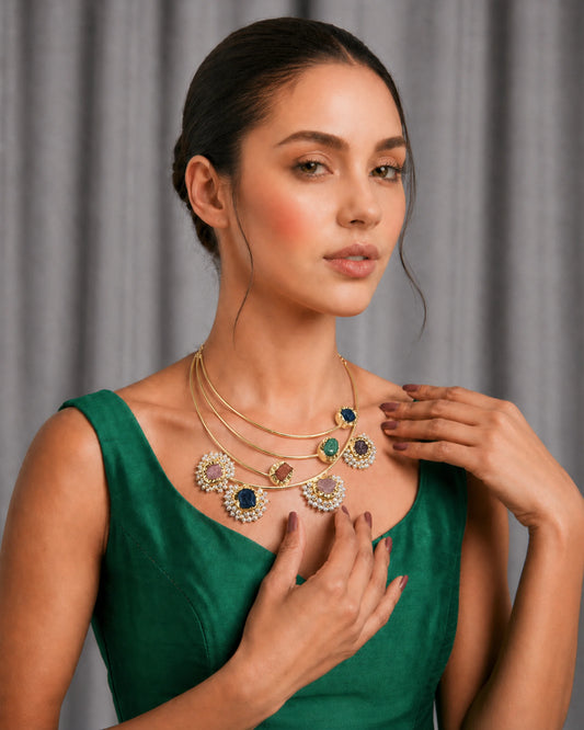 Hasli Pearl & Raw Gemstone Statement Necklace