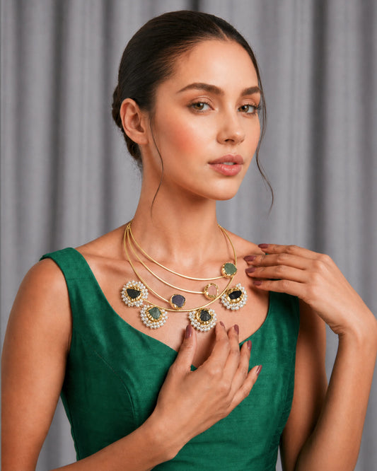 Hasli Pearl & Raw Gemstone Statement Necklace